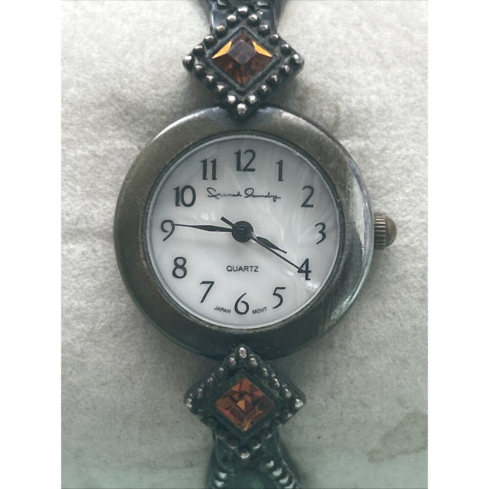 French Laundry Dark Silver Tone Amber Stone Women’s Quartz Watch